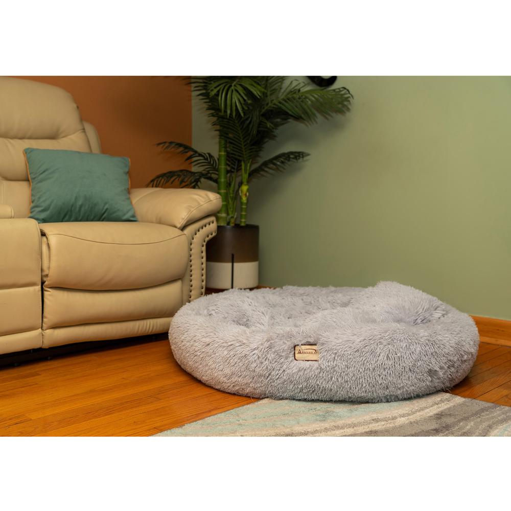 Extra Large, Fluffy Gray Round Cat Bed