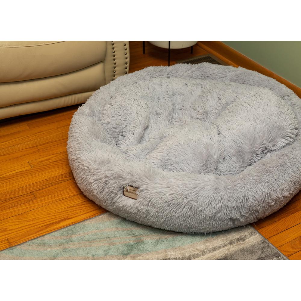 Extra Large, Fluffy Gray Round Cat Bed