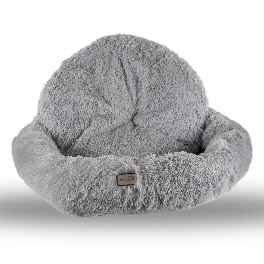 Extra Large, Fluffy Gray Round Cat Bed