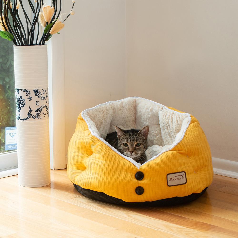 Cat Bed Gold Waffle And White