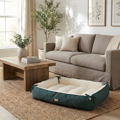 Polyester Upholstered Pet Bed with Raised Rim and Extra Padded Centers