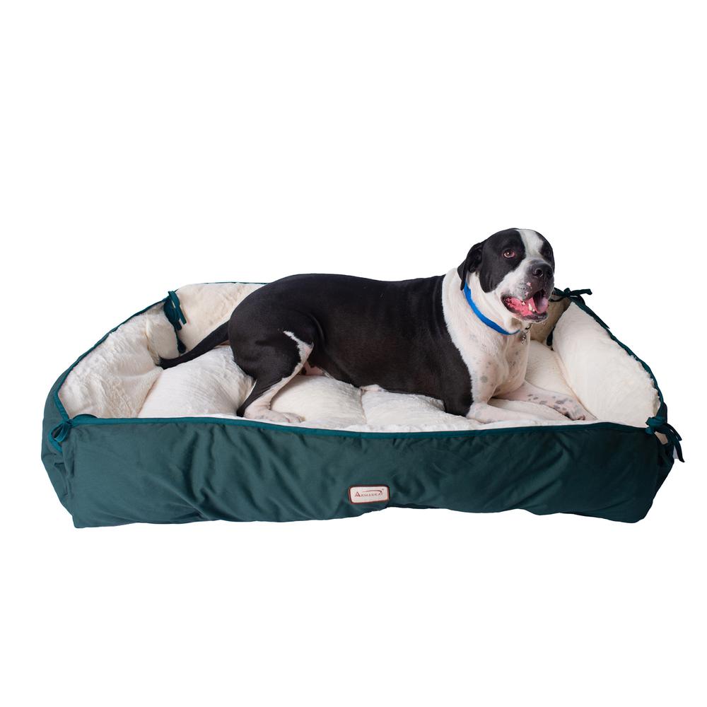 Extra Large Green & Ivory Pet Bed And Mat