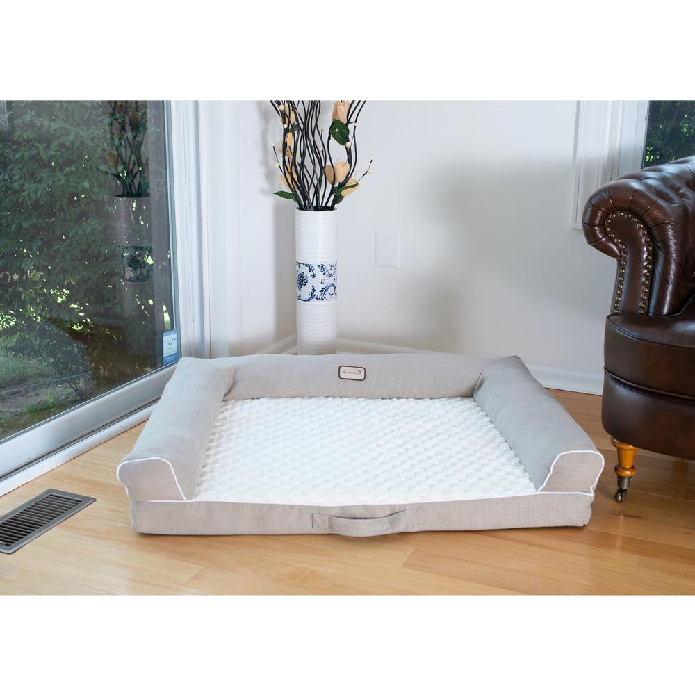 Ivory & Beige Medium Bolstered Pet Bed With Memory Foam