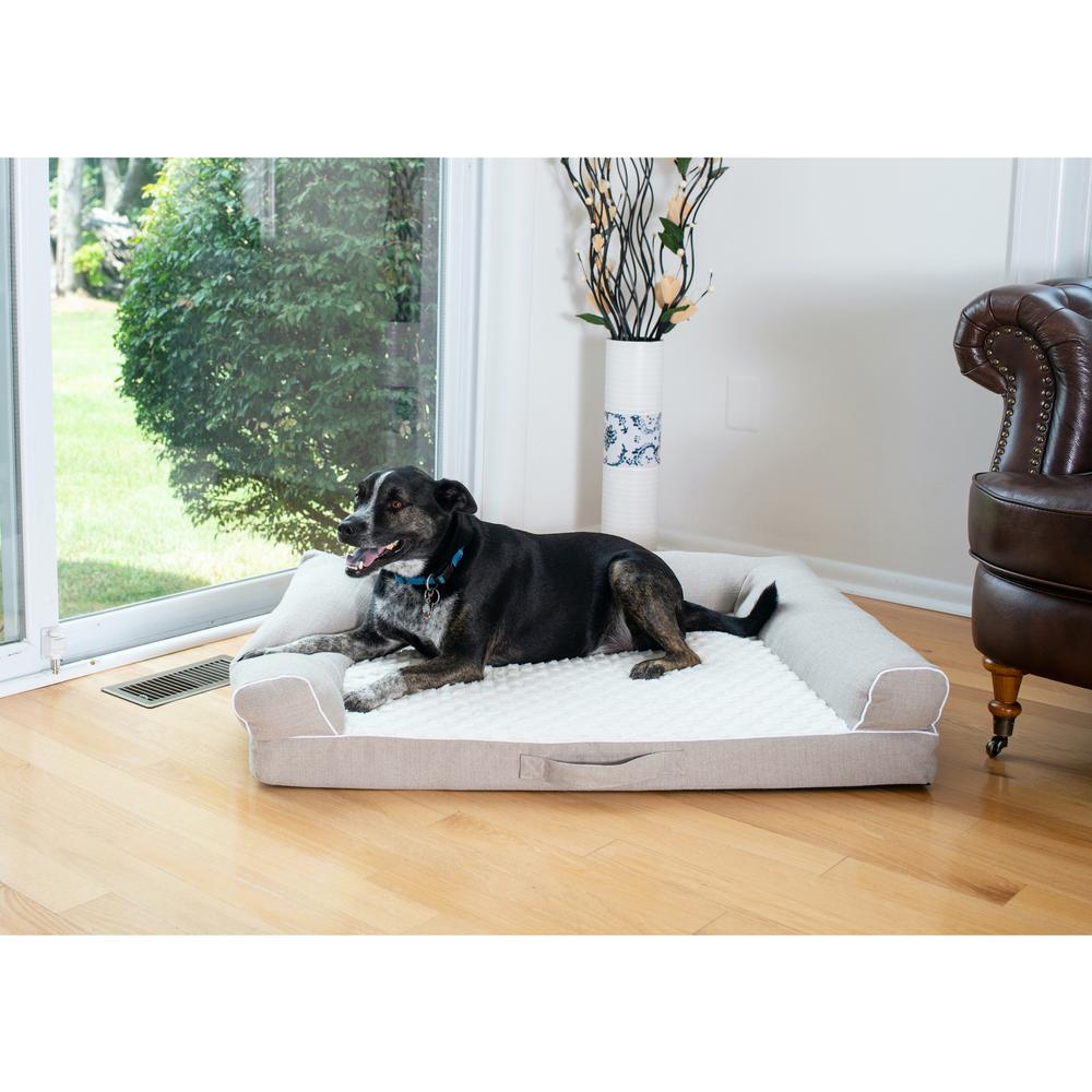 Ivory & Beige Medium Bolstered Pet Bed With Memory Foam