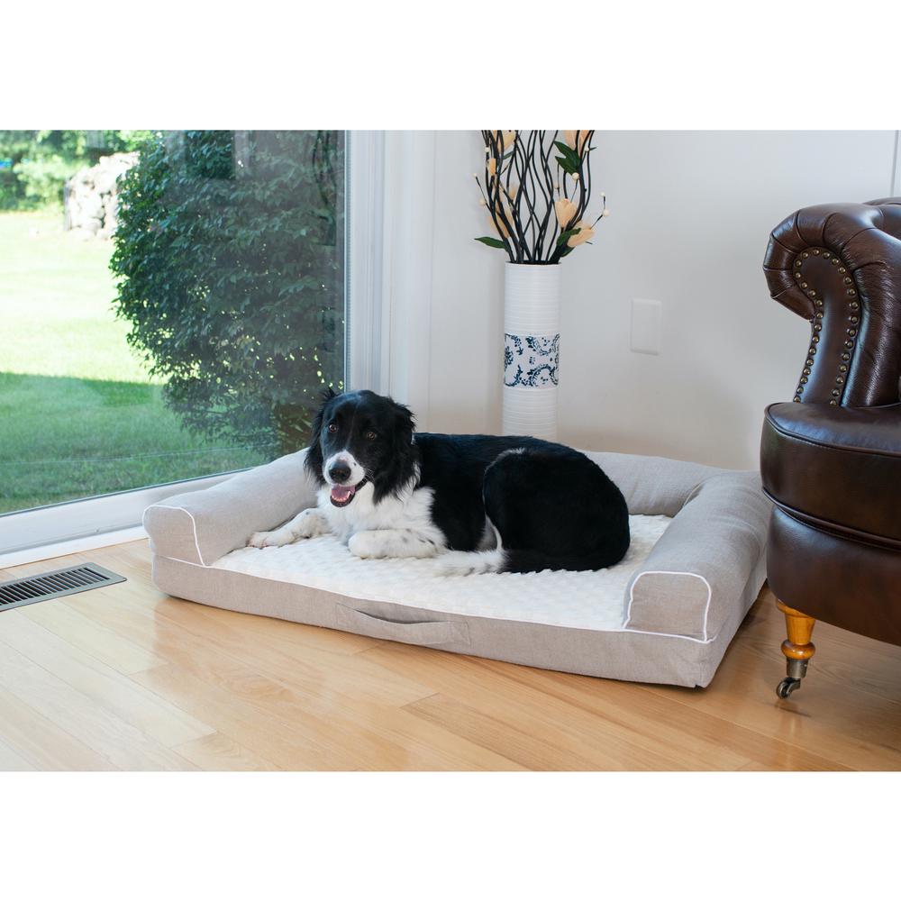 Ivory & Beige Medium Bolstered Pet Bed With Memory Foam