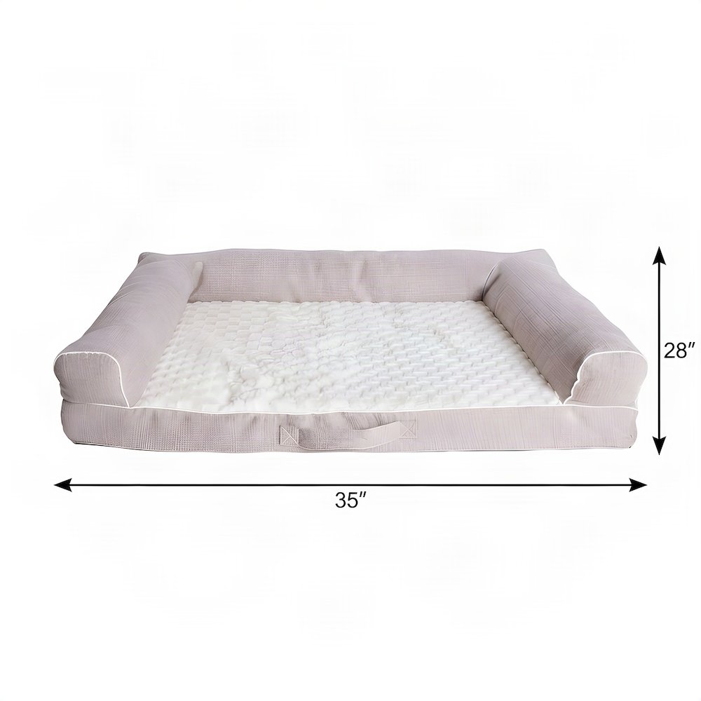Bison Pets Bolstered Pet Bed with Memory Foam and Plush Top, Ivory & Beige