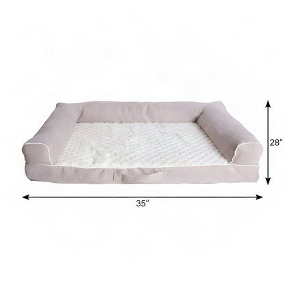 Bison Pets Bolstered Pet Bed with Memory Foam and Plush Top, Ivory & Beige