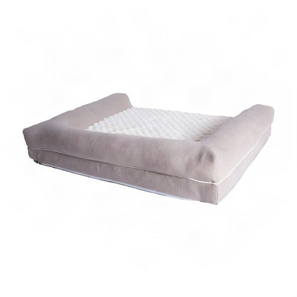 Bison Pets Bolstered Pet Bed with Memory Foam and Plush Top, Ivory & Beige