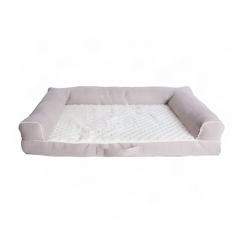 Bison Pets Bolstered Pet Bed with Memory Foam and Plush Top, Ivory & Beige