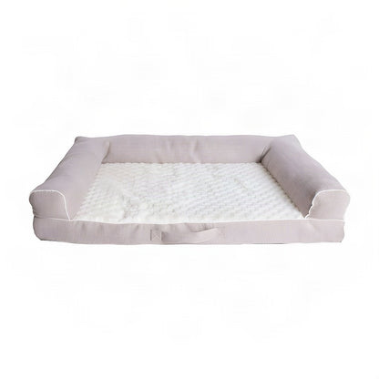 Bison Pets Bolstered Pet Bed with Memory Foam and Plush Top, Ivory & Beige