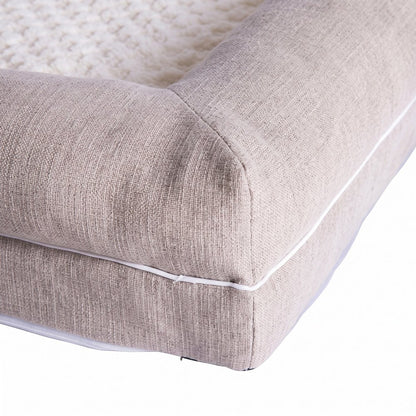 Bison Pets Bolstered Pet Bed with Memory Foam and Plush Top, Ivory & Beige
