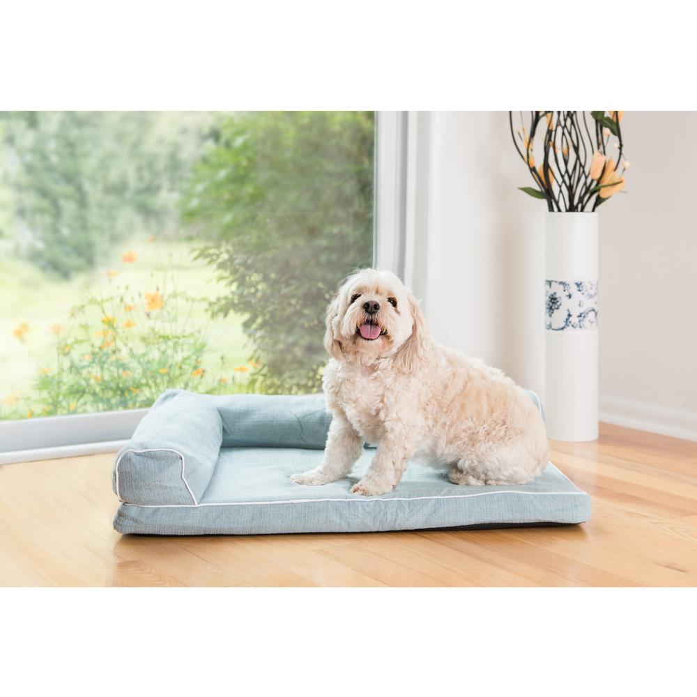 Soothing Blue Medium Bolstered Pet Bed With Poly Fill Cushion