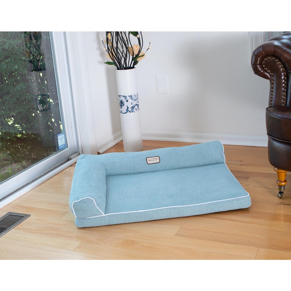 Soothing Blue Medium Bolstered Pet Bed With Memory Foam