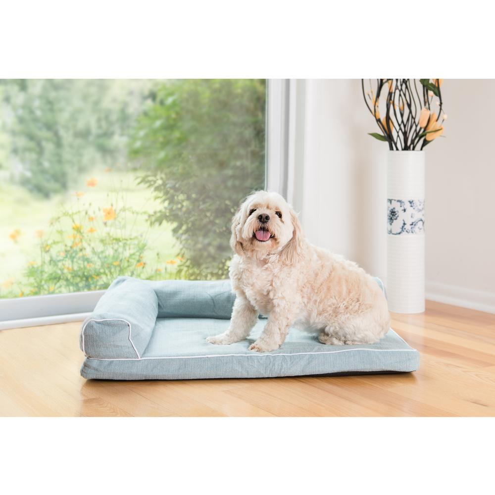 Soothing Blue Medium Bolstered Pet Bed With Memory Foam