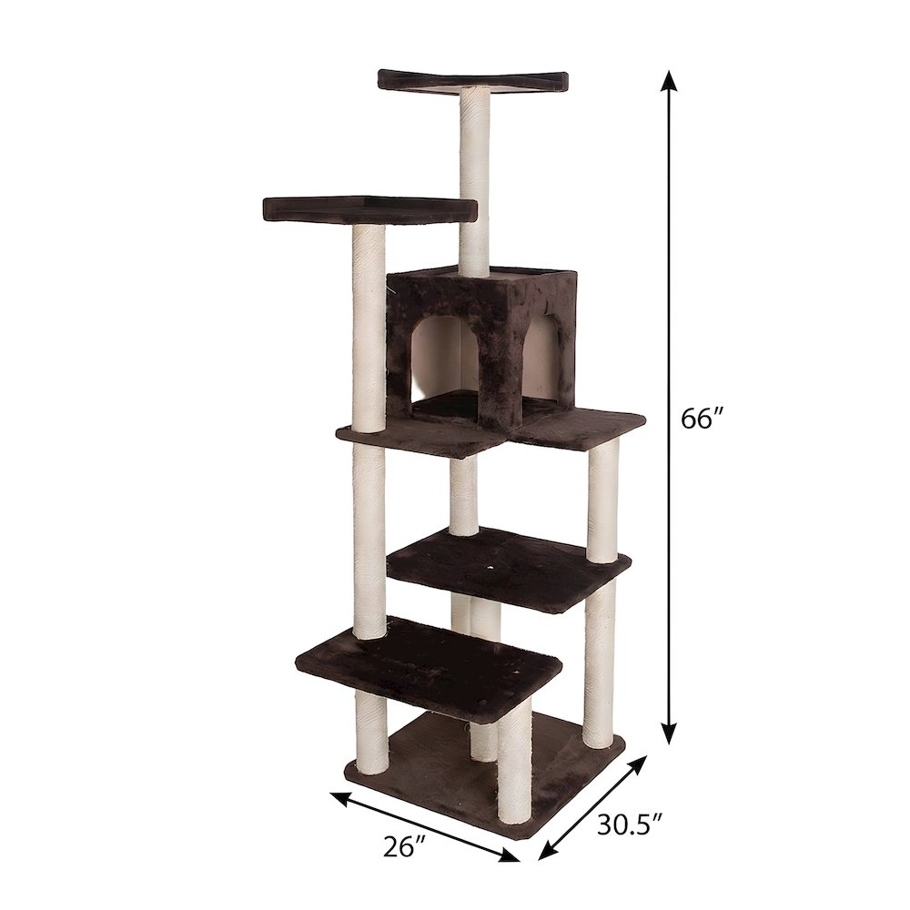 Faux Fur Cat Tree with Two-Door Condo, Four Levels and Sisal Posts