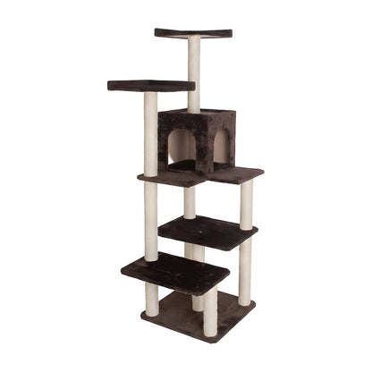 Faux Fur Cat Tree with Two-Door Condo, Four Levels and Sisal Posts