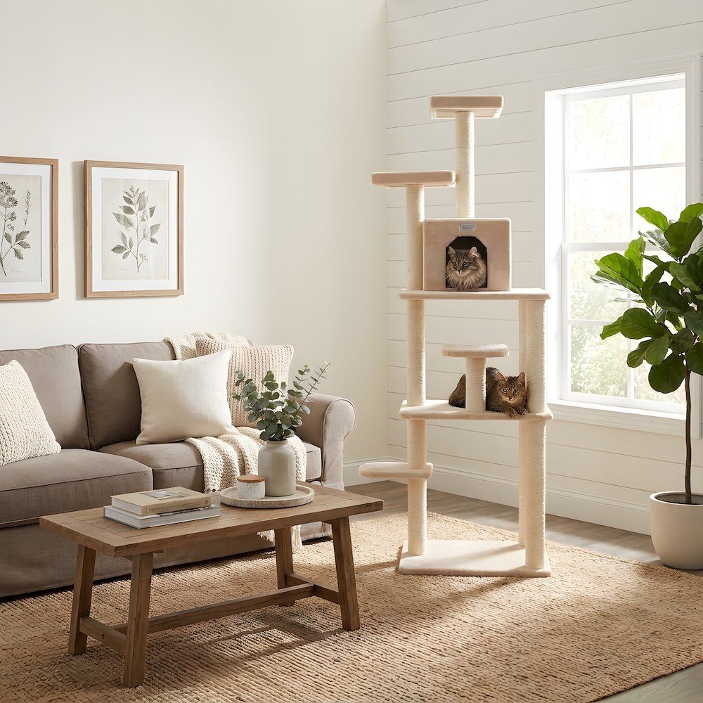 Wood Cat Tree with Seven-Level Platforms, Sisal Posts, Condo and Perches