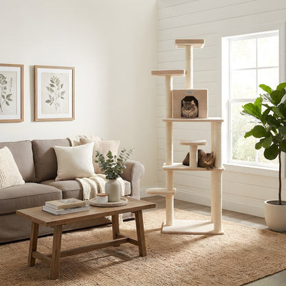 Wood Cat Tree with Seven-Level Platforms, Sisal Posts, Condo and Perches