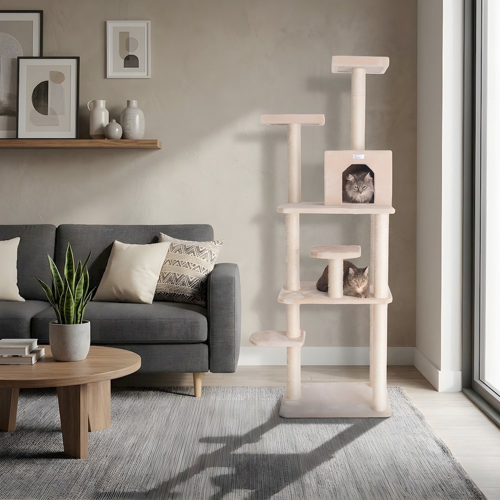 Wood Cat Tree with Seven-Level Platforms, Sisal Posts, Condo and Perches