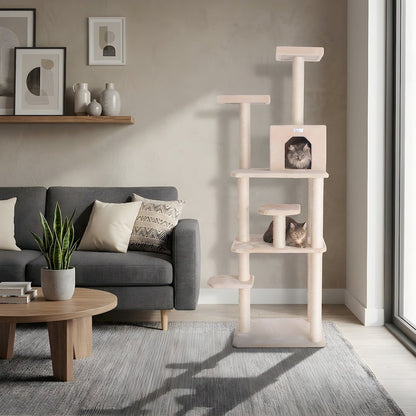 Wood Cat Tree with Seven-Level Platforms, Sisal Posts, Condo and Perches