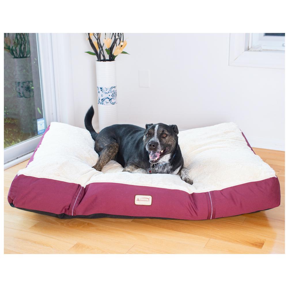 Large Pet Bed Mat With Poly Fill Cushion In Ivory & Burgundy