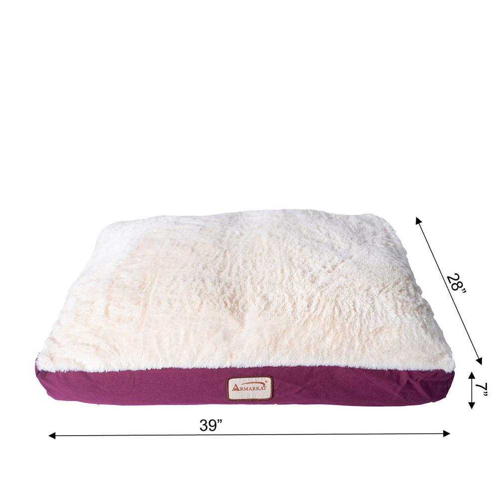 Large Pet Bed Mat With Poly Fill Cushion In Ivory & Burgundy