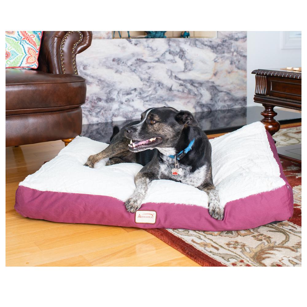 Large Pet Bed Mat With Poly Fill Cushion In Ivory & Burgundy