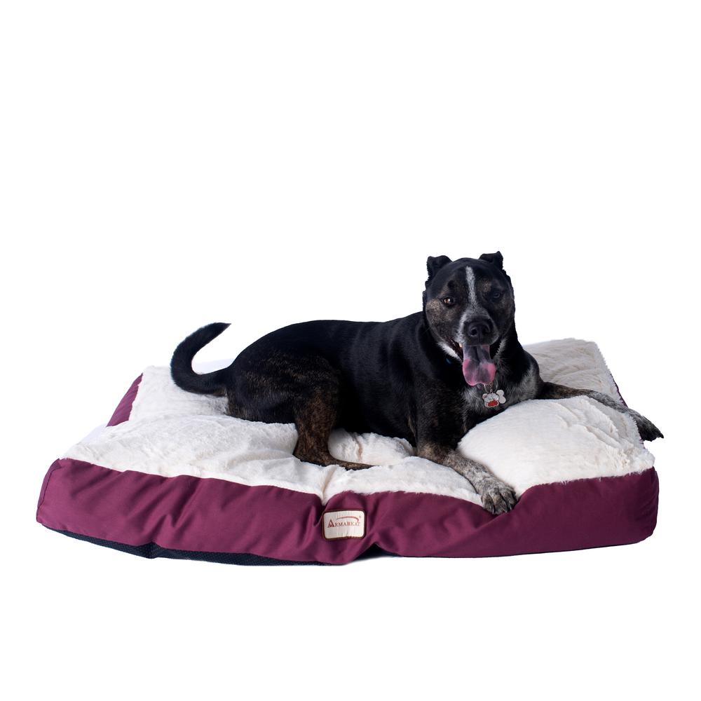 Large Pet Bed Mat With Poly Fill Cushion In Ivory & Burgundy