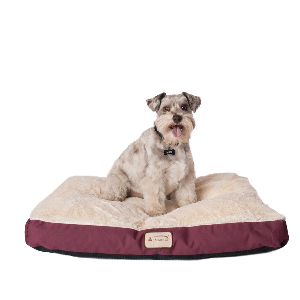 Medium Pet Bed Mat With Poly Fill Cushion In Burgundy & Ivory