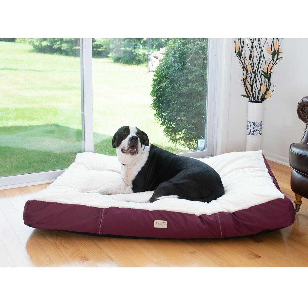 Extra Large Pet Bed Mat With Poly Fill Cushion In Burgundy & Ivory
