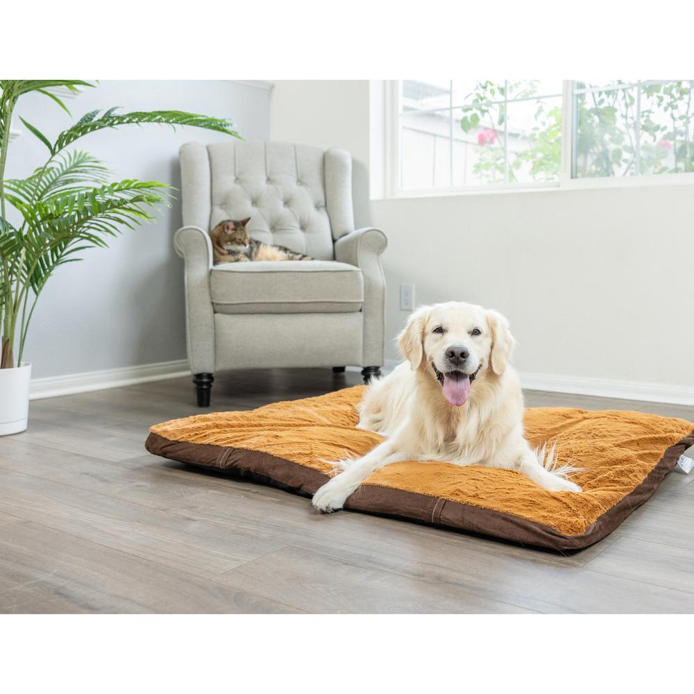 Extra Large Pet Bed Mat With Poly Fill Cushion In Mocha & Earth Brown