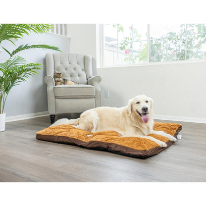 Extra Large Pet Bed Mat With Poly Fill Cushion In Mocha & Earth Brown