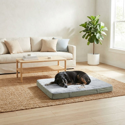 Bison Pets Suede-Upholstered Memory Foam Pet Bed Mat, Sage Green & Gray