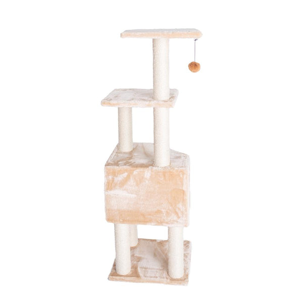 3 Levels Real Wood Cat Tower For Kittens Play 48 Height Beige