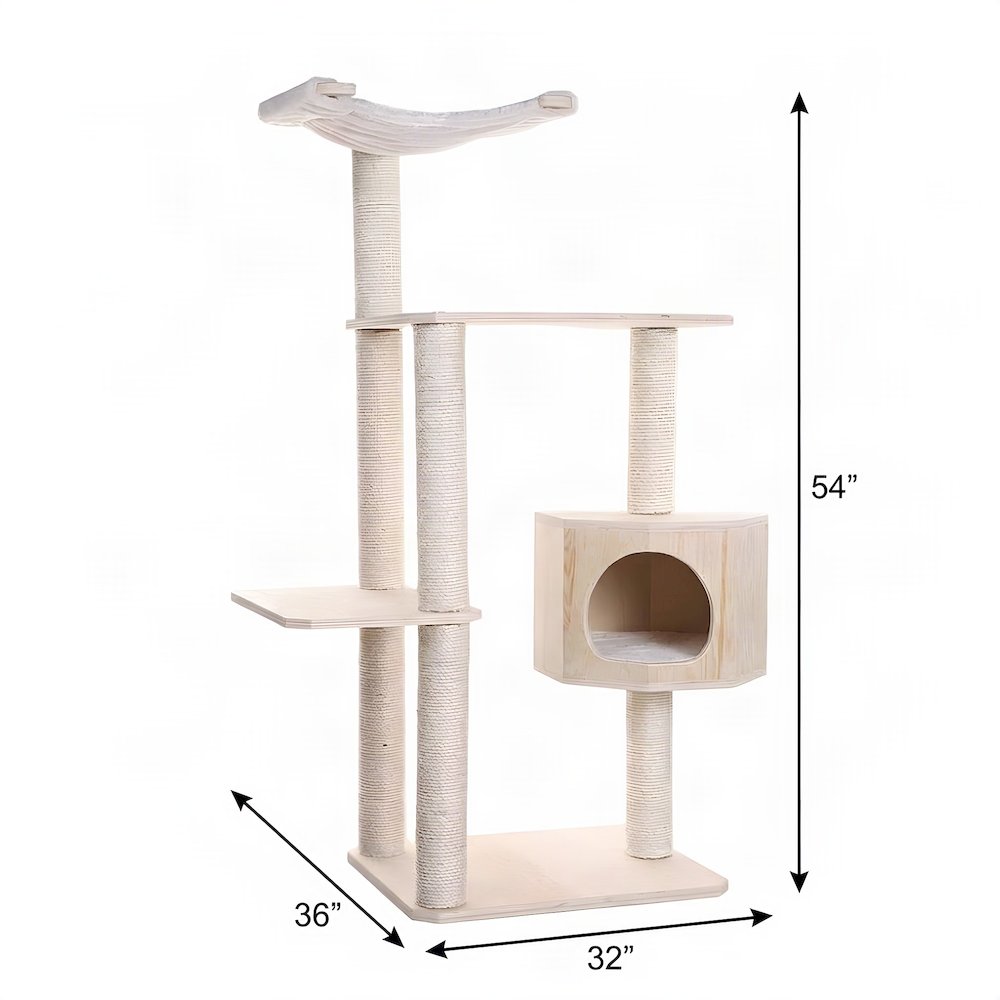 Bison Pets Cat Tree Tower with Three-Level Scots Pine Condo, Natural Beige