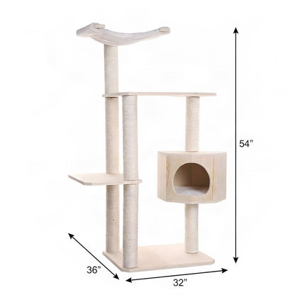 Bison Pets Cat Tree Tower with Three-Level Scots Pine Condo, Natural Beige