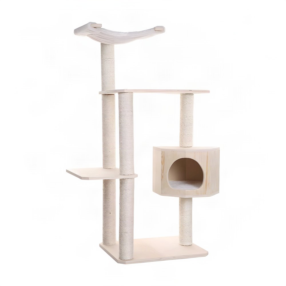 Bison Pets Cat Tree Tower with Three-Level Scots Pine Condo, Natural Beige