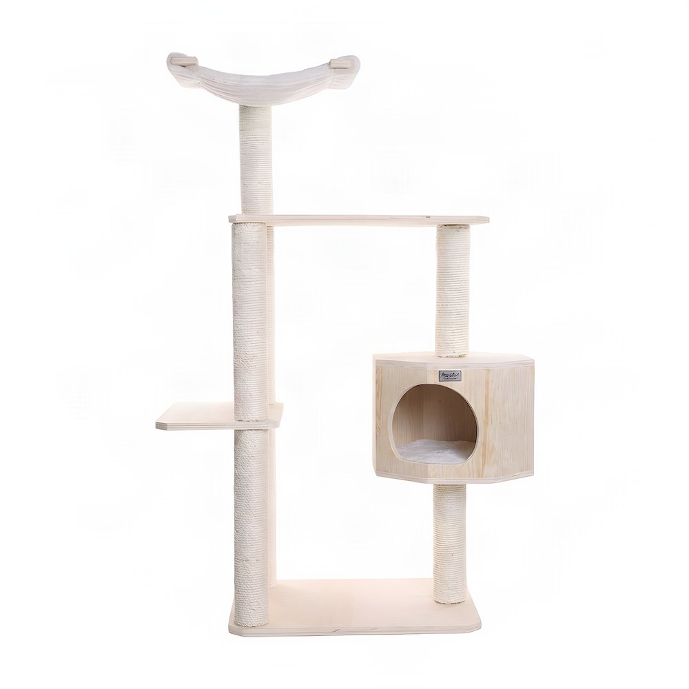 Bison Pets Cat Tree Tower with Three-Level Scots Pine Condo, Natural Beige