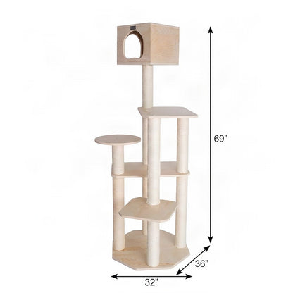Bison Pets Tall Cat Tree with Five-Level Scots Pine Condo, Natural Beige