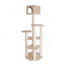 Bison Pets Tall Cat Tree with Five-Level Scots Pine Condo, Natural Beige