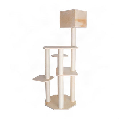 Bison Pets Tall Cat Tree with Five-Level Scots Pine Condo, Natural Beige