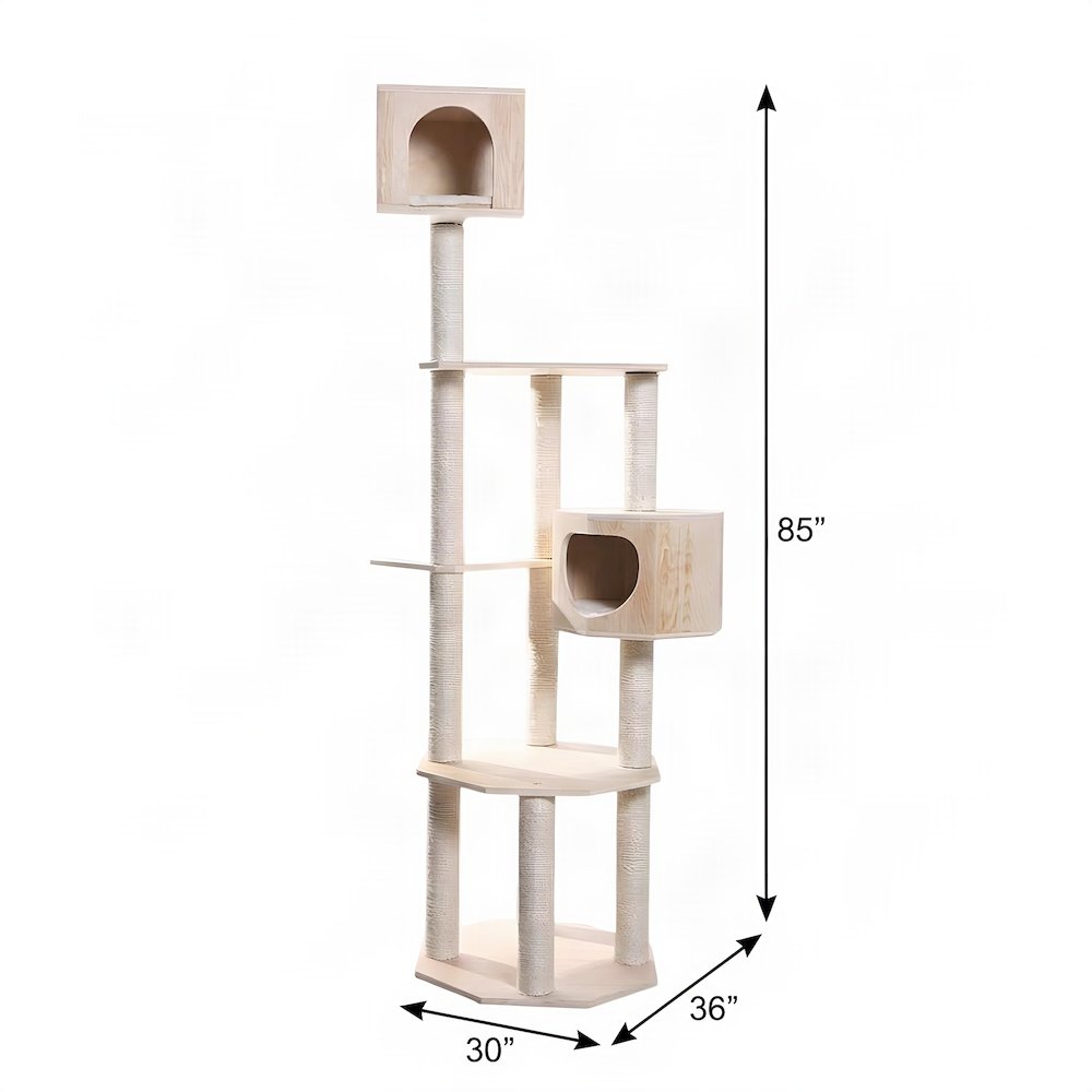 Bison Pets Tall Cat Tree with Five Levels and Two Condos, Natural Beige