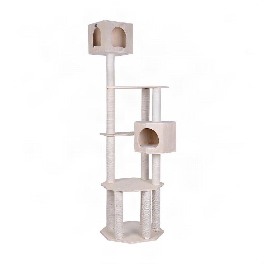 Bison Pets Tall Cat Tree with Five Levels and Two Condos, Natural Beige