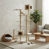 Bison Pets Cat Tree Tower with Seven Levels, Two Playhouses, Natural Beige