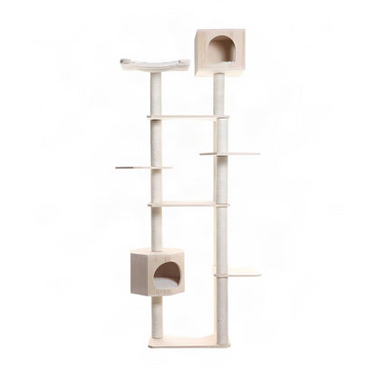 Bison Pets Cat Tree Tower with Seven Levels, Two Playhouses, Natural Beige