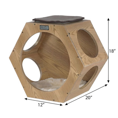Solid Wood Hexagon Condo Wall-Mounted Cat Climbing Perch and Scratcher