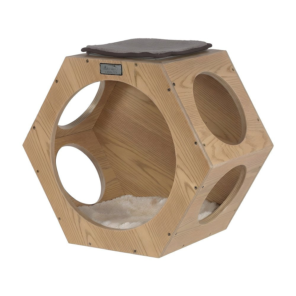 Solid Wood Hexagon Condo Wall-Mounted Cat Climbing Perch and Scratcher