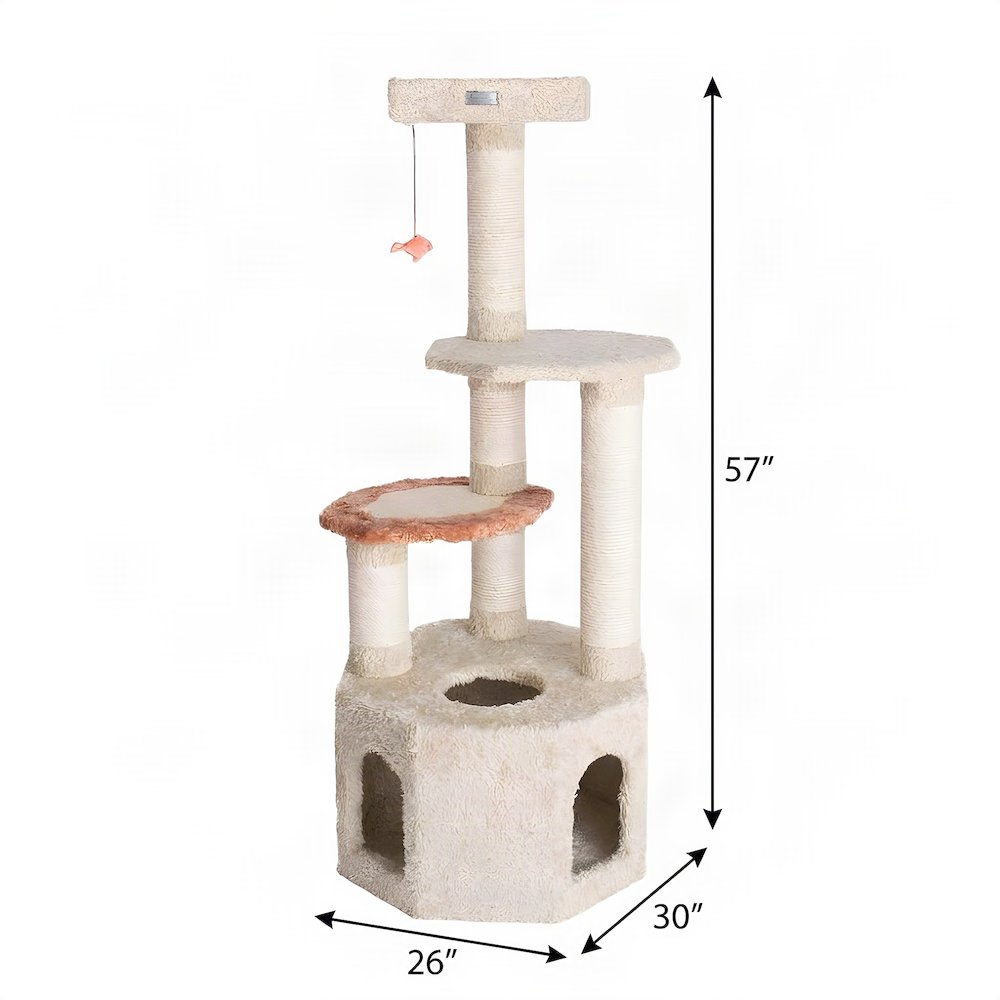 Bison Pets Cat Tree Tower with Condo, Sisal-Wrapped Posts and Perch, KHAKI