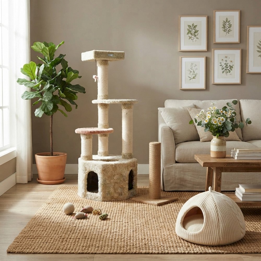 Bison Pets Cat Tree Tower with Condo, Sisal-Wrapped Posts and Perch, KHAKI