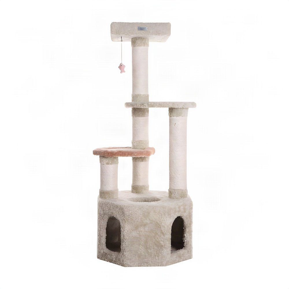 Bison Pets Cat Tree Tower with Condo, Sisal-Wrapped Posts and Perch, KHAKI
